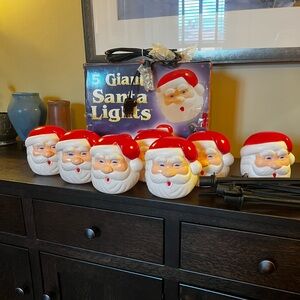 NIB Vintage Santa Claus Head Blow Mold Yard Stake Mount with 2 Extra